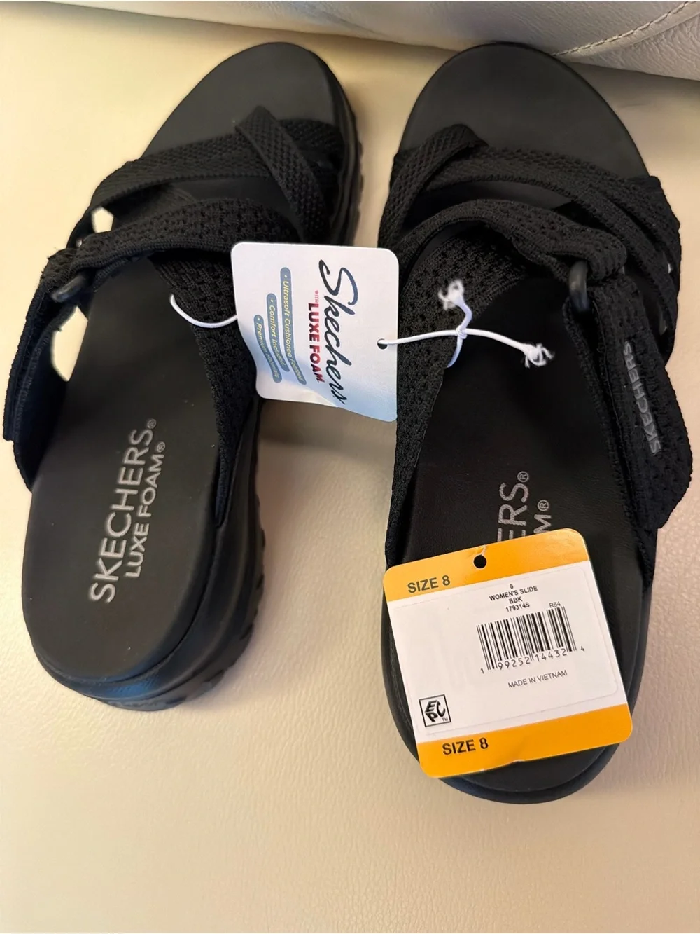 Skechers Women's Black Strappy Slide Sandals